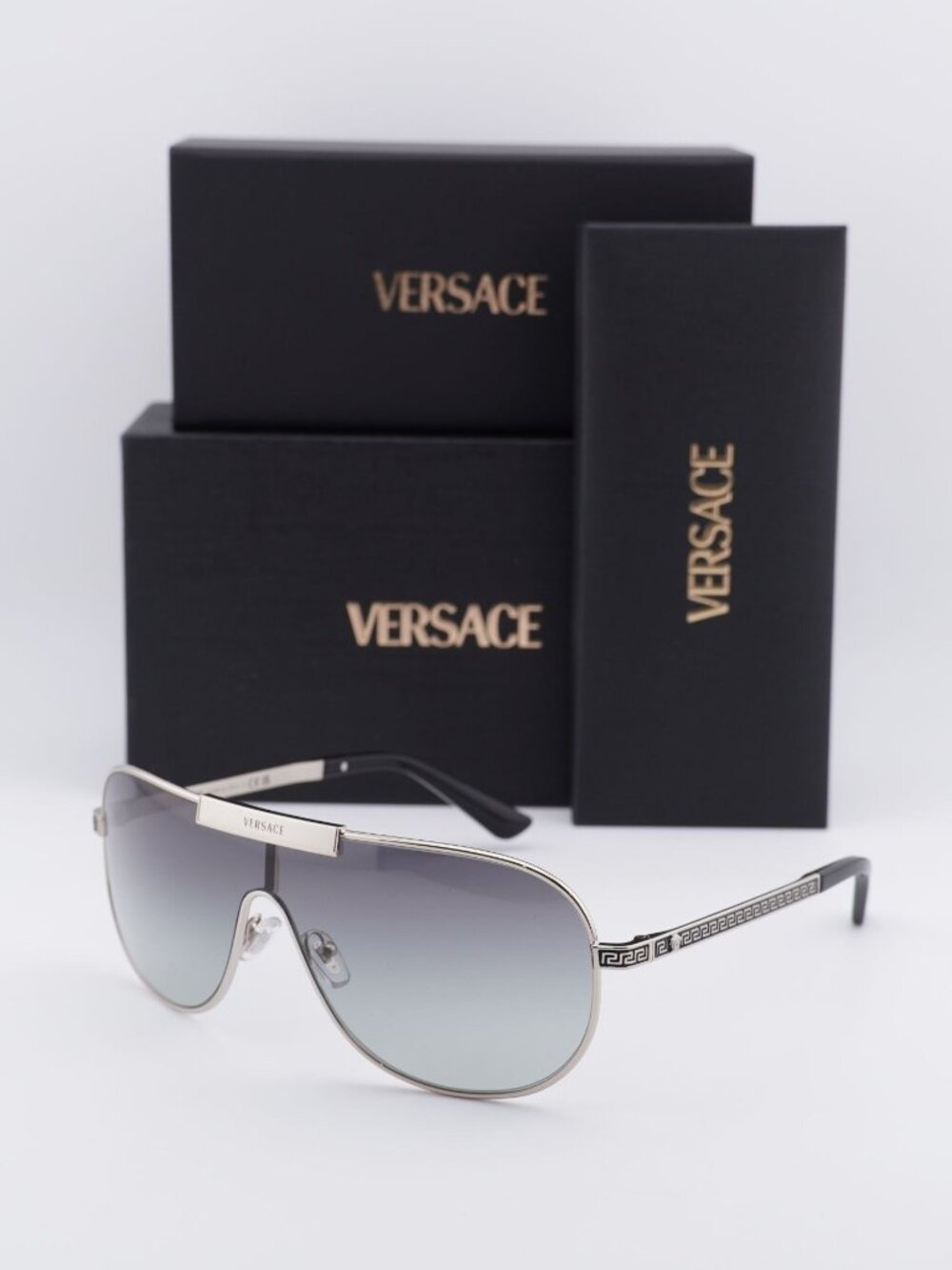 Versace VE2293 100011 Shield Sunglasses – Silver / Grey